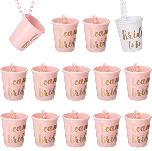 CYH 14 Stück Schnapsgläser mit Kette zum Umhängen, Team Braut Halskette Schnapsglaskette Party Becher Team Bride Schnapsglas für Junggesellenabschied Frauen Deko Brautparty JGA Accessoires