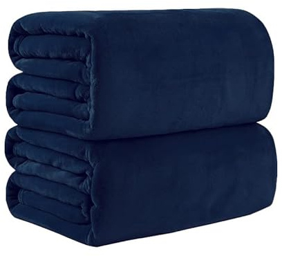 Pagnanno. Flannel Fleece Mink Throw Pack of 2 - Sofa/Bedspread/travel Blankets –Super Soft, light-weighted, Warm, Cosy Large Size – Many colours (Navy, King 200x240cm (2 Pack))