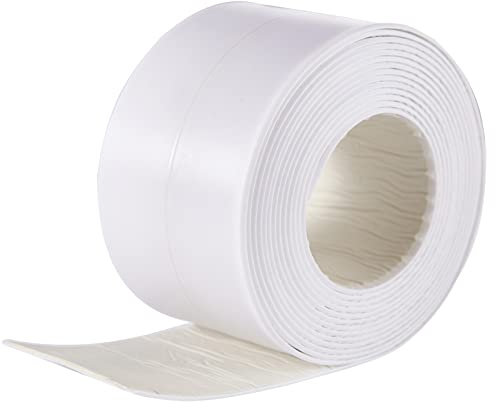 PE Bande d'étanchéité Imperméable Autocollant Blanc,Joint Salle de Bain,Baignoire,Plinthe Souple Autoadhesive pour Cuisine,Calfeutrage,Silicone