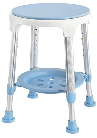 VA-Cerulean Aluminium Duschhocker 360° Drehbar rund Badhocker Anti-Rutsch Toilettenstuhl Höhenverstellbar Duschstuhl Badsitz für Senioren und Schwangere