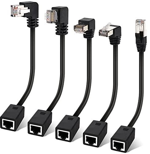 Cat 6 Ethernet Extension Cable 5 Pack,Multiple Angles(UP/Down/Left/Right/Straight), Cat6 RJ45 Network LAN Patch Cord Adapter, FTP Shielded Male to Female Connector, Supports CAT5E/CAT5-0.6 Feet