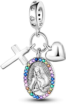 Hapour 925 Sterling Silber Anhänger Charme für Armband Halskette niedliche Katze Muscheln Jungfrau Maria Anhänger Bead Charms für Frauen