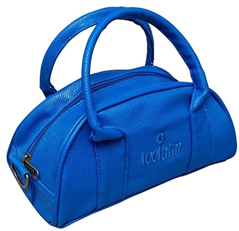 Acclaim Cwmbran Rounded Style Mini Two Bowls Synthetic Grain Leather Look Lawn Green Bowling Bag with Divider and Shoulder Strap (Blue)