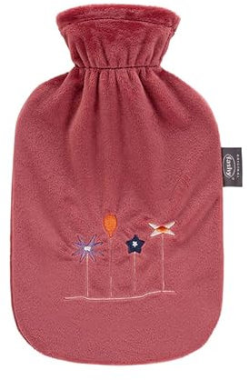 Fashy Wärmflasche mit Flauschbezug und Stickerei rostrot 2 L