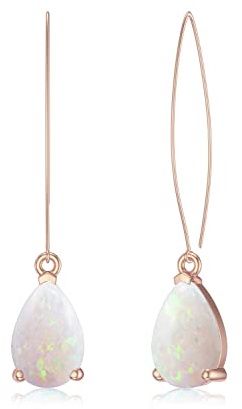 DOLIOX Boucles d'oreilles pendantes en argent sterling 925 avec opale pour femme, plaquées or rose, boucles d'oreilles longues en forme de larme, modernes, simples et légères, pierre précieuse opale,