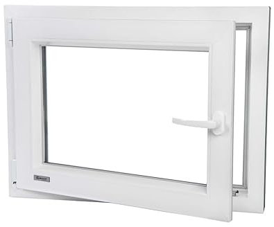 Fenster auf SALAMANDER Profile - Kunststofffenster Weiss BxH 900x600 mm - Garagenfenster/Gartenhausfenster/Kellerfenster 90x60 cm 2-fach Verglast - Din Links - Funktion Dreh Kipp