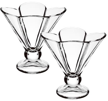 binsakao Glass Ice Cream Bowls, Flower Shape Dessert Bowls for Trifle, Fruit, Salad, Sundae Small Ice Cream Bowl, Clear Solid Glass, Set of 2