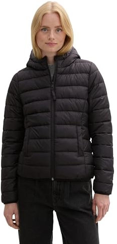 TOM TAILOR Denim Damen 1042098 Lightweight Steppmantel mit Kapuze, 14482-deep Black, L