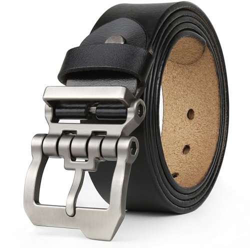 JingHao Gürtel Herren,Ledergürtel 110cm-160cm,Jeansgürtel,Gürtel Metall Retro Denim Große Taille Männer Gürtel 38mm Breit Schwarz Braun D20(Länge 115cm Fit für Taille 34-36, Schwarz 1)