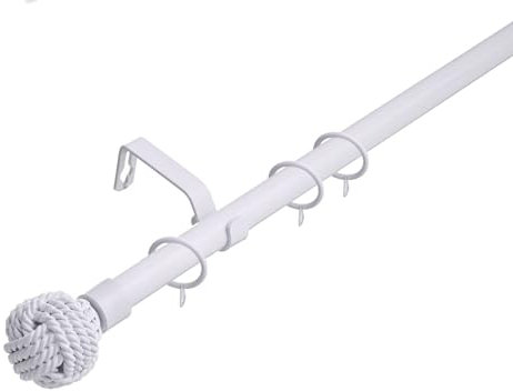 Lister Cartwright 19 mm Extendable Metal Curtain Poles Rods Voile Easy Fitting - White (Knotted Finials, 120-210 cm)
