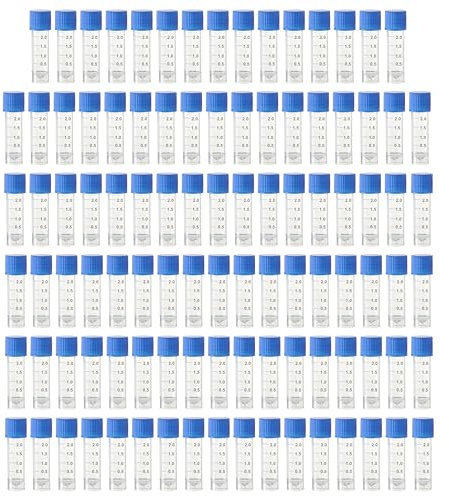 HUAZIZ 100 Stück 2ml Gefrierröhrchen Blue mit Deckel und Abgestuften Markierungen, Kunststoff Kryoröhrchen Reagenzglasprobe Reagenzglas Reagenzgläser Probierrohr für Labor