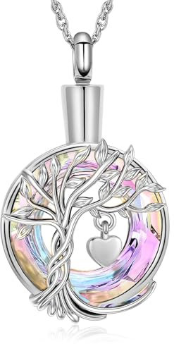 Tree of Life Cremation Urn Ashes Necklace for Women Men Circle of Life Cremation Crystals Ash Pendant Loved One Memorial Jewellery