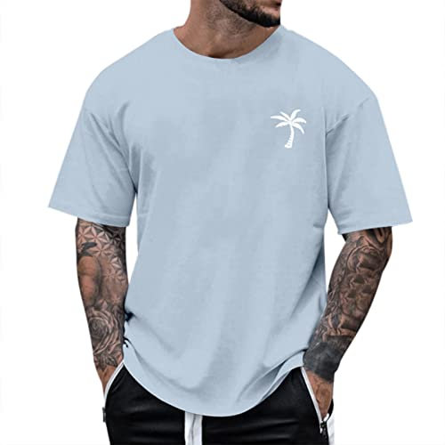 EMUKFD Palm Tree Shirt Palm Tree Camisa de Los Hombres Palm Tree Shirt Palm Angel Back Gran logotipo impreso Camisa Palm Tree Camisa de las Mujeres Light Blue