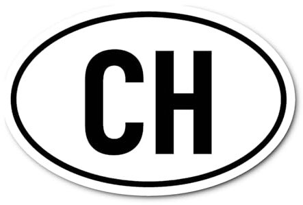 Aufkleber: 175x115 mm, 1 Stück - Länderkennzeichen - CH - Schweiz - (schwarz/weiß) - vorgeschriebene Größe für KFZ nach DIN