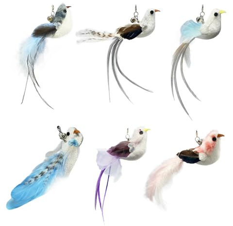 MiOYOOW - Juego de 6 plumas para gatos, juguete de gato, pluma, juguete de repuesto, gato interactivo con campana y pluma para juguete de gato