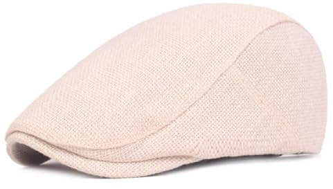 Asudaro Leinen Flatcap Herren Damen Sommermütze Schiebermütze Denim Barett Driving Cabbie Jagd Flatcap Schirmmütze Kappe Atmungsaktiv & hautsympathisch für Herren - Frühjahr/Sommer beige