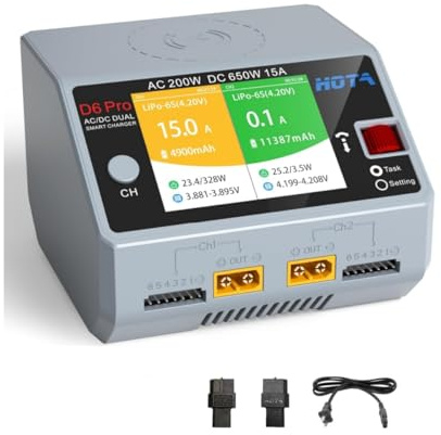 HOTA D6 Pro Dual Channel RC Battery Charger for 1-6S Lipo Batteries | AC 200W, DC 325W, Wireless Chager, 15A Balance Charger, for LiHv, Nicd, NiMH Battery Charging, RC Car, Boat, FPV Race Drone