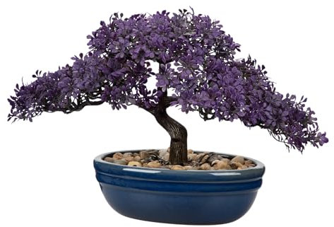 Briful Künstlicher Lila Bonsai Baum – 24CM Podocarpus im Keramiktopf – Stilvolle Kunstpflanze für Home-Office & Inneneinrichtung