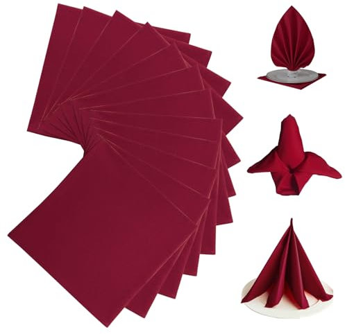 Stoffservietten 12er Set, Rot Servietten Weinrote Servietten Stoff Stoffservietten Weich für Geburtstag Hochzeit Bar Cafés Kommunion Weihnachten Tischdekoration