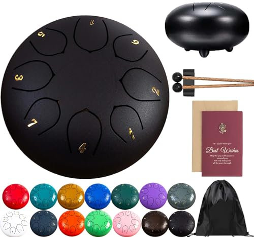 Rain Drum for Outside Garden, Steel Tongue Drum Rain Chime, 8 Note 6 Inch Chakra Drum for Rain, Metal Tongue Drum Rain Chimes Outside, For Musical Education Entertainment Meditation Yoga Zen Gifts (H)