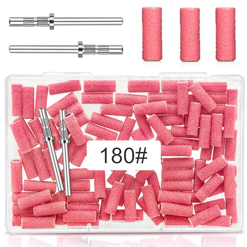 180 Grit Mini Sanding Bands for Nail, 100 Pcs Small Sanding Bands for Nail with 2 Pcs Mandrel Bits, 3.1 MM Nail Sanding Bands for Acrylic Nails Gel Removing Shaping, Manicures and Pedicure