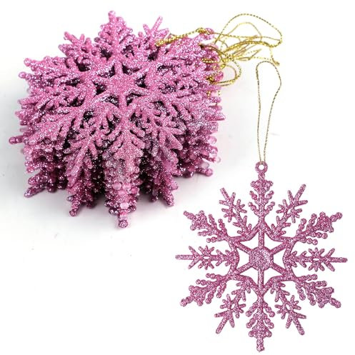 VEYLIN Purple Christmas Decorations, 12PCS Glitter Snowflakes Tree Hanging Decorations