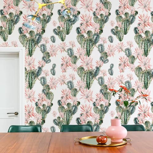 Alwayspon Cactus Self Adhesive Wallpaper, Peel and Stick Furniture Transfer Sticker Decals Living Kids Room Wall Art, Sticky Back Vinyl Film Roll for Drawer Cabinet Wardrobes Covering Decor