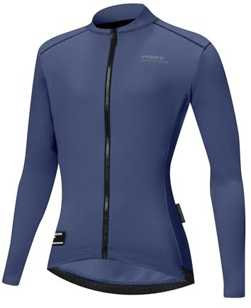 INBIKE Fahrradtrikot Radtrikot Rennrad Trikot Damen Winter Warm Langarm mit Fleece 3 Taschen Slimfit Radtrikot Hochstretchige Elastisch Atmungsaktiv Blau L
