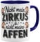 OM3® lustige Kaffee-Tasse mit Spruch - Nicht mein Zirkus nicht meine Affen - Zirkuszelt Äffchen - Statement Bürotasse IV | Keramik Becher | 325ml | Beidseitig Bedruckt | Dunkelblau