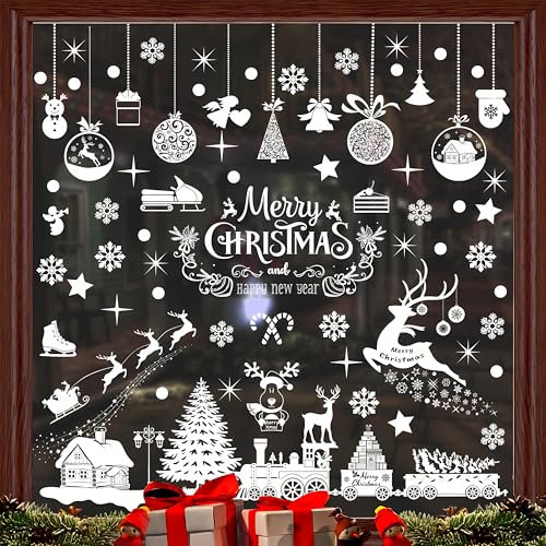 Navidad Ventana Pegatinas Santa Claus Copos de nieve Muñeco de nieve Navidad Decoración Ventana Calcomanías de (B1)