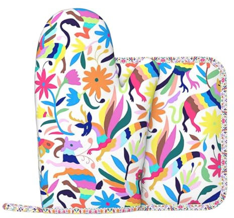 Mexican Otomi Animals - Guanti da forno in silicone e presina, guanti da forno per grigliare e cuocere al forno