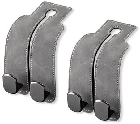 XhjzgcTech 2 Pcs Car Seat Back Storage Hooks, Aluminum Alloy & Suede, Double Hooks, Rotatable, Organizes Car, Ideal for Groceries, Clothes, Umbrellas, Handbags, Water Bottles, Tools