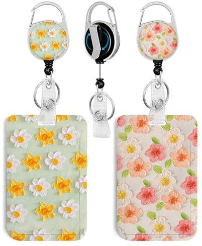 2 Pack Flowers ID Badge Holder with Clip Badge Reels Retractable Heavy Duty,Keychain,ID Holder for School Nurse Office 5