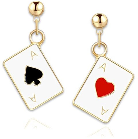 Poker Ohrringe, 1 Paar hypoallergene Poker-Ohrring, baumelnder Ohrring für Frauen, Herzen Und Pik-Ass-Spielkarten Baumeln Tropfen-Ohrstecker, für Frauen Mädchen Gambling Casino Schmuck Geschenk