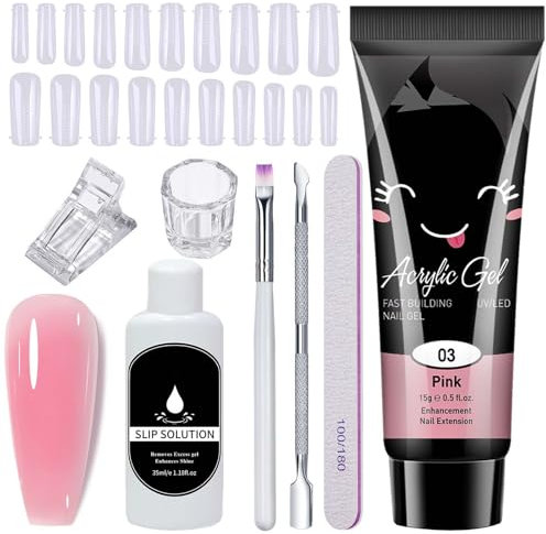 Polygel Nail Kit - Pink Builder Gel Set with Slip Solution - 15ml All-in-One Extension Kit for DIY Nails at Home - Pink Nail Set for Salon-quality Nails