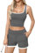 Missufe Damen 2 Teiler Outfits Ärmelloses Crop Tank Top und Shorts Kurze Hose Sommer Sport Hausanzug Set (Grau, Medium)