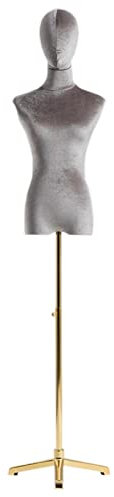 JDSHFEN Schaufensterpuppe mit weiblichem Samtkörper Schmuck Kleidung Kleid Einzelhandel Bekleidungsgeschäfte Studios Geschäfte Puppe mit Metallständer,Grau-Ohne Arme