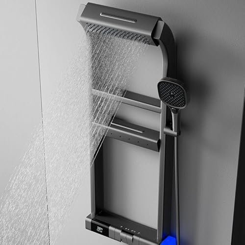WEIMILOR Système de Douche thermostatique, Ensemble de Douche à 6 Fonctions amélioré en 2025, Ensemble de robinets de Douche 40 x 10 cm complets et Portables, Affichage numérique LED,Black