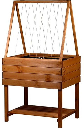 dobar® Hochbeet Kubus 2.0 aus Holz mit Rankhilfe-Aufsatz abnehmbar für Rankgewächse - Salatbeet auf Stelzen 100 L für Garten und Balkon - Hochbeet-Kit Braun