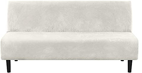 ZRCYXDW Couchbezug Ohne Armlehne Faltbare, Samt Sofabezug Ohne Armlehnen Weiche Dick Armlose Sofabettüberzug Anti-Rutsch Bettcouch Schonbezug-Weiße Zähne-68-85in(172.7-215.9cm)
