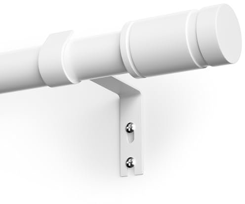 TRAROD Gardinenstange Weiß 76-228cm, 16 mm Durchmesser Vorhangstange Ausziehbar, Vorhangstange mit Halterung und zylindrischen Enden für Schlafzimmer, Wohnzimmer und Küche