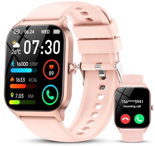 Smartwatch Donna, 1.85'' Orologio Smartwatch Donna con Effettua/Risposta Chiamate, 115+ Sportive Smart Watch con Contapassi/Sonno/Cardiofrequenzimetro, IP68 Fitness Tracker per iOS Android (rosa)