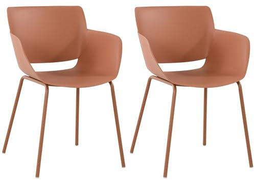 CLP 2er Set Gartenstuhl Alpena I wetterfest und UV-beständig I Metallgestell I Sessel für draußen I Esszimmerstuhl, Farbe:Terracotta