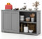 GiantexUK Kitchen Sideboard, Wooden Buffet Cabinet with Adjustable Shelf and Sliding Doors, Freestanding Storage Cupboard Unit for Dining Living Room Hallway (without glass, Grey)