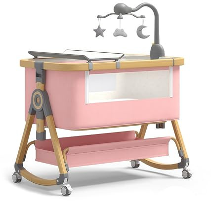 SENLECHENG Stubenwagen-Nachttisch, Babybett für Neugeborene, Baby-Stubenwagen, Nachttisch mit 6 verstellbaren Höhen, atmungsaktives Netz und Matratze, für Neugeborene (Rosa)