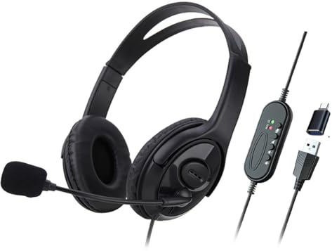 Agwuoetr Wired USB Headset Computer Teaching Telephone Headset with Microphone Type-C Suitable for Zoom Skype Office Call Center 1Set