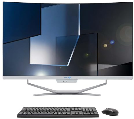 SIMPLETEK All in One AiO 27 FHD Curved Windows 11 Celeron bis 1,80GHz 8GB RAM 2TB SSD Maus Wireless Tastatur inklusive Webcam PC Gaming Curved Streaming Home Arbeit Computer für Jungen