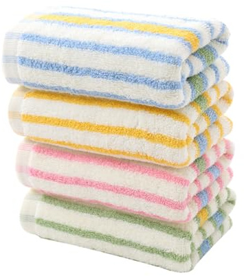 TOGEVAL 4 Stück Gestreifte Baumwoll Handtücher 75x32cm | Langlebig Bunt Saugfähige Schnell Trocknende Hautfreundliche Weiche für Badezimmer und Tägliche Pflege