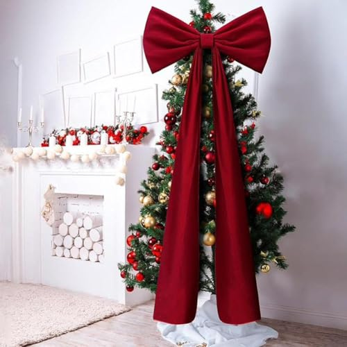 Fiocco rosso puntale per albero di Natale, 1,8 m, grandi fiocchi di Natale per albero di Natale - Fiocco gigante in velluto per finestra, mensola del camino, parete, porta, decorazione - Decorazione