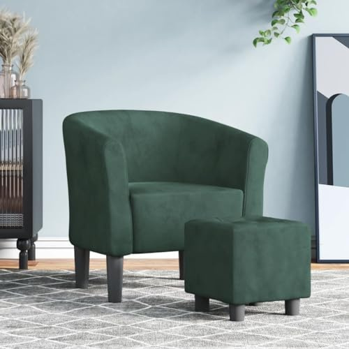 Bucmath Clubsessel mit Fußhocker, Dunkelgrün Samt, bequemer Akzentsessel, Robustes Holzgestell, für Wohnzimmer, Schlafzimmer, Gästezimmer, Büro, entspanntes Lesen, 110 kg Belastbarkeit